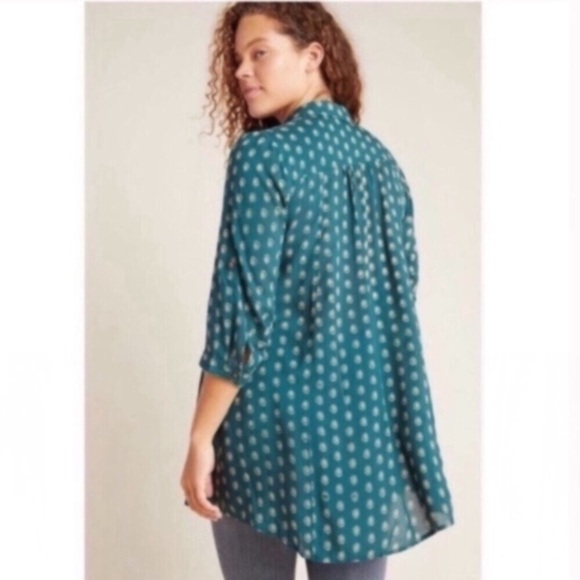 Anthropologie Maeve Green High Low Dot Tunic - Picture 3 of 8